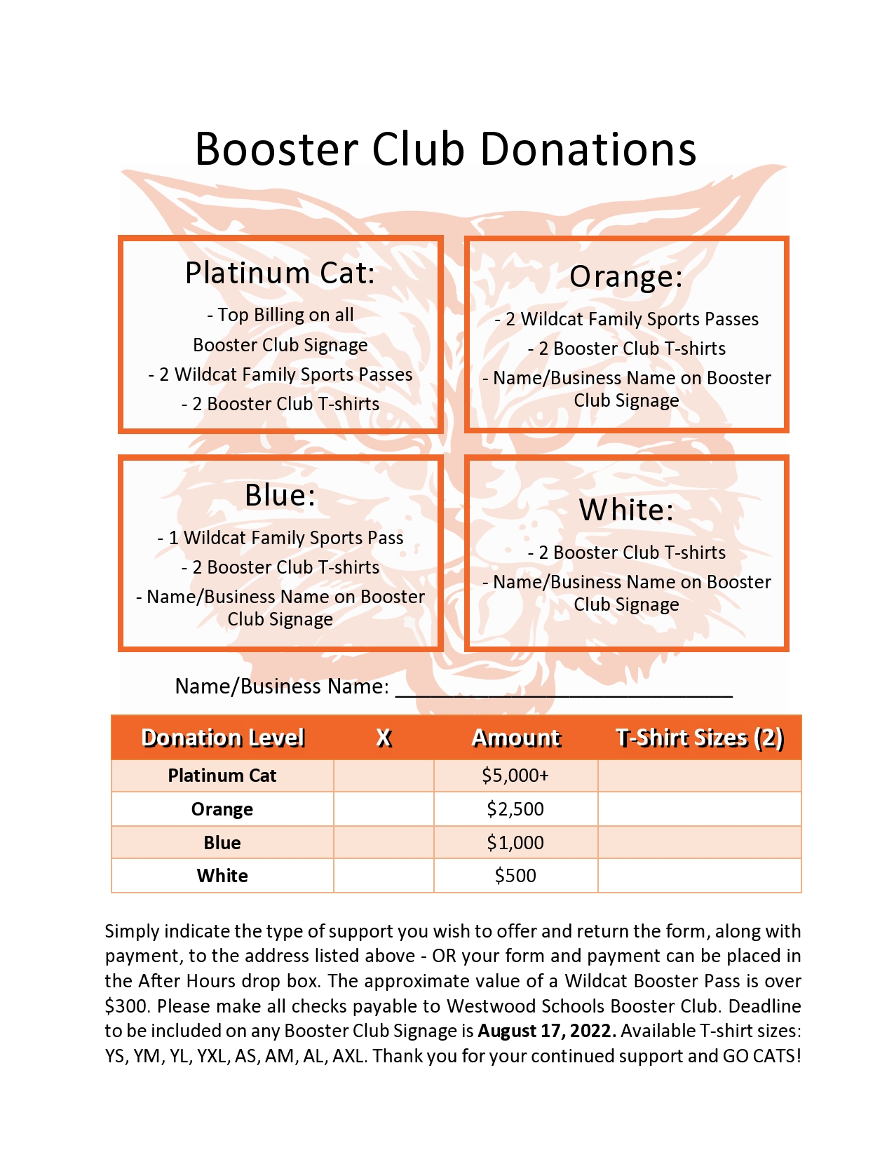 booster-club-donation-levels-westwood-schools